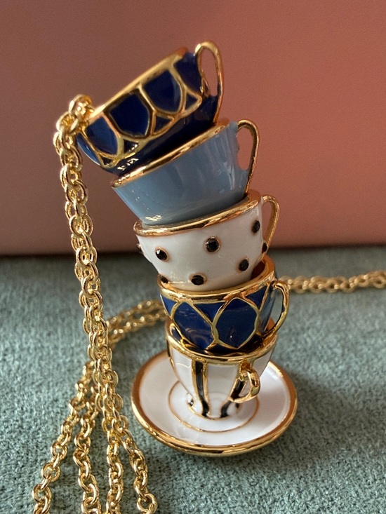 kate spade Jewelry - Kate Spade |♠️|Gold Plated Stacked Teacup Pendant Necklace | Blue